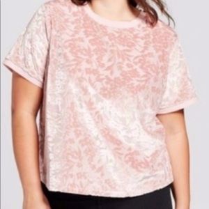 A New Day Pink Floral Velvet Sweater Tee